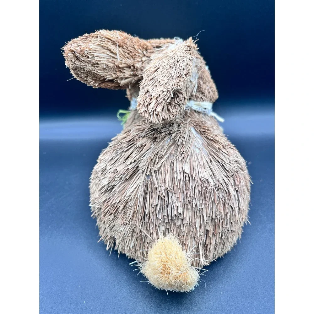 Rustic Sisal Straw Bunny Figurine‎ Easter Decor Brown Rabbit Carrot Lace 6